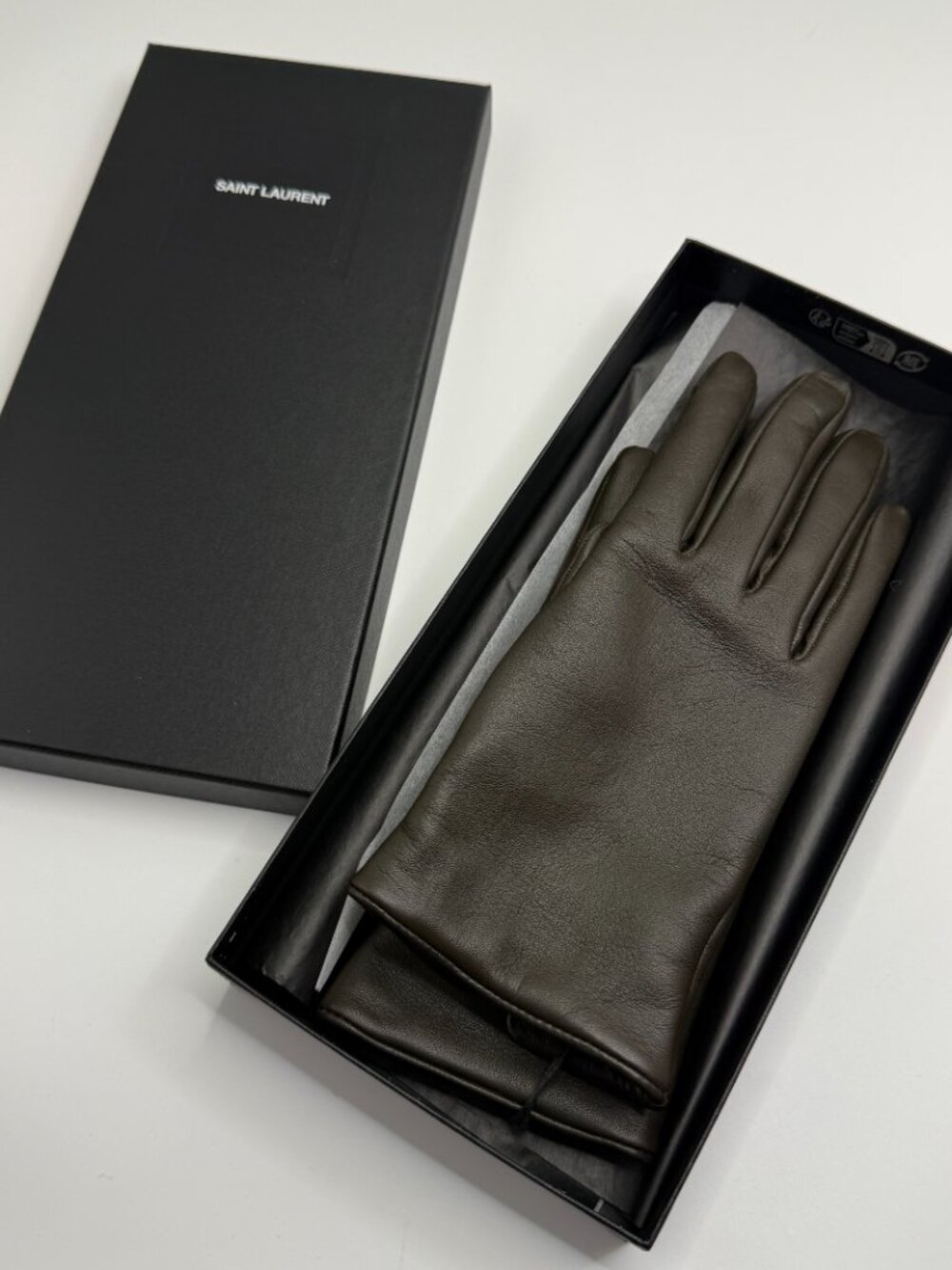 NWT YSL GLOVES GREEN SIZE 7 SMALL LEATHER CASSANDRA - Picture 4 of 6